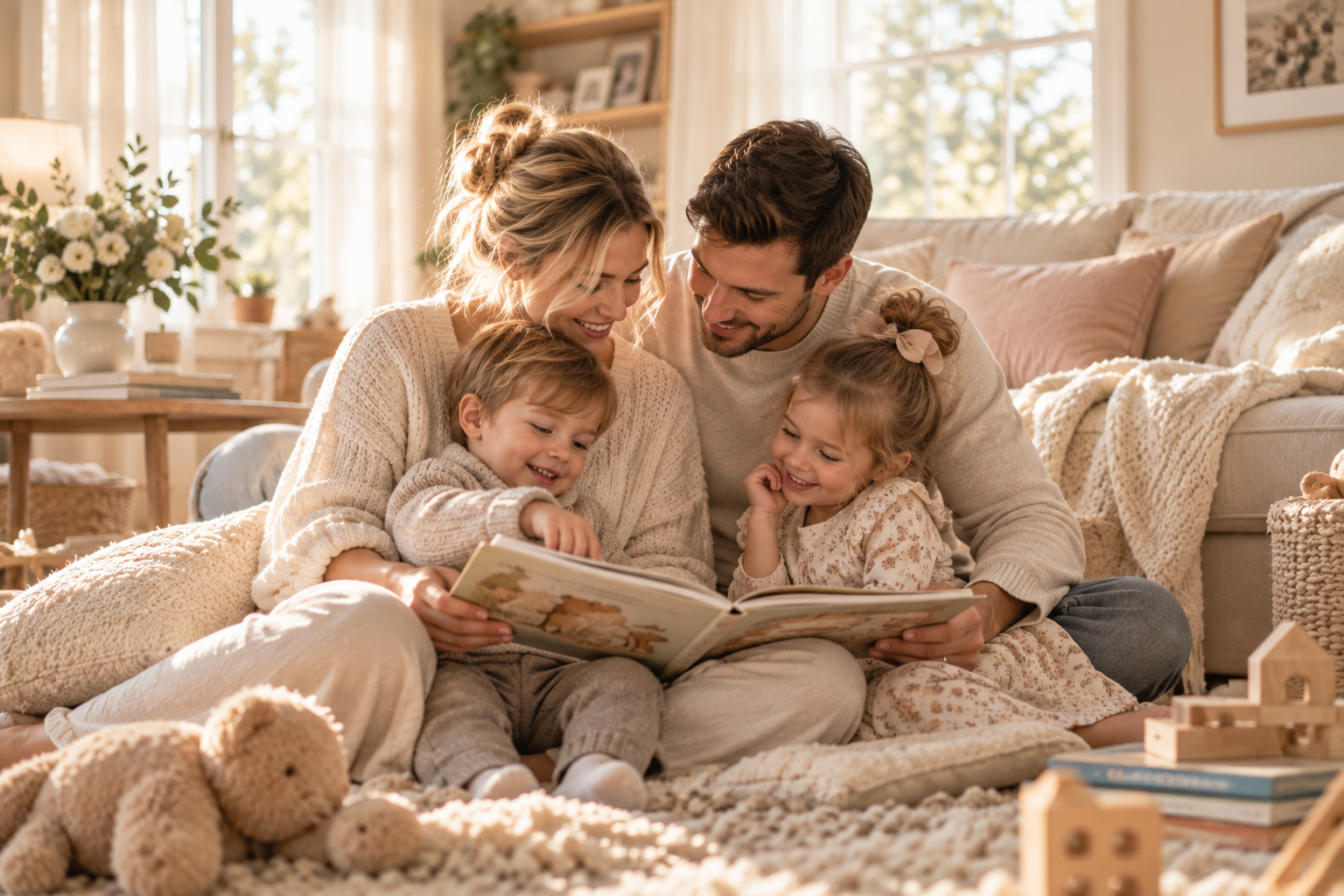 Family enjoying a quiet moment at home