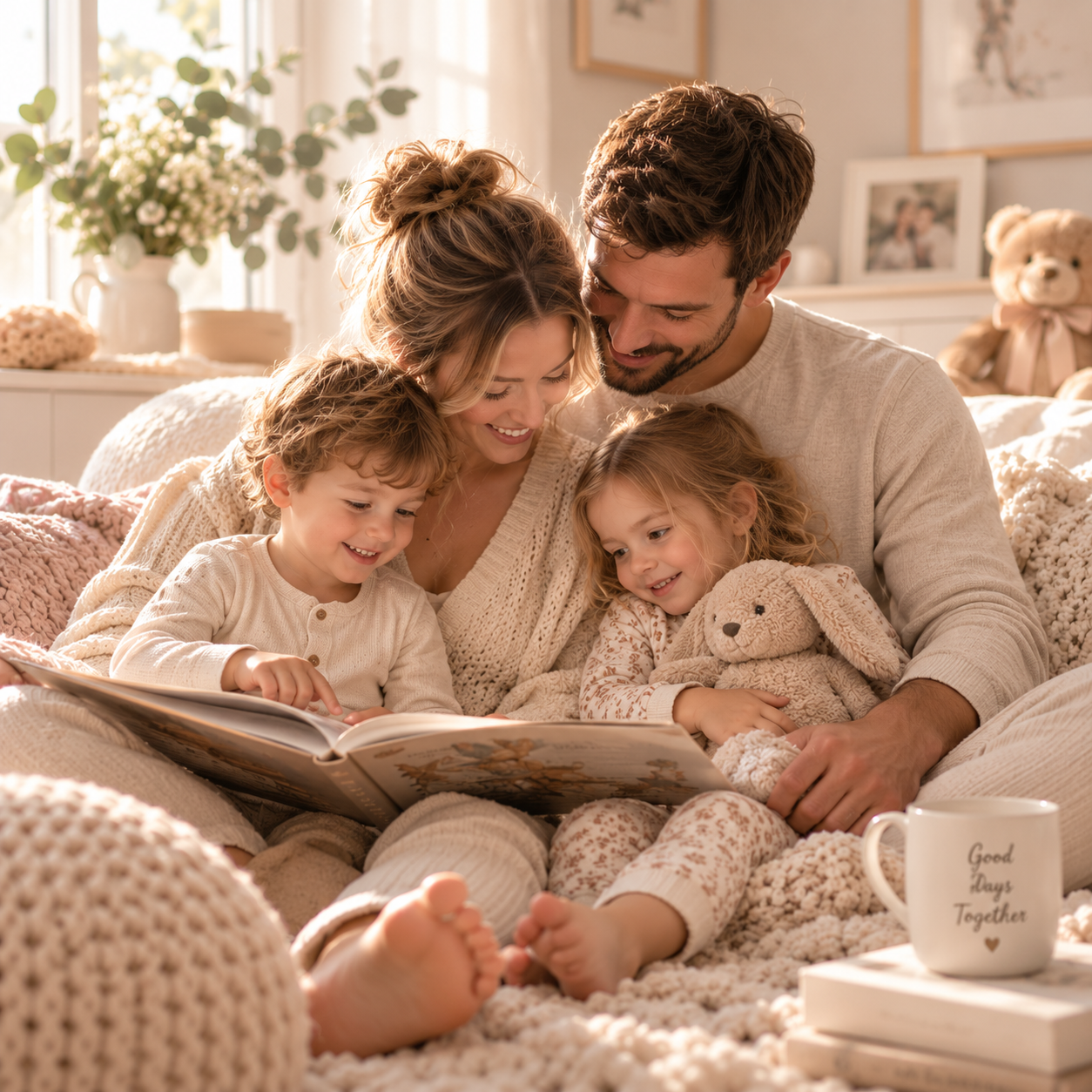 Family sharing a quiet moment together at home