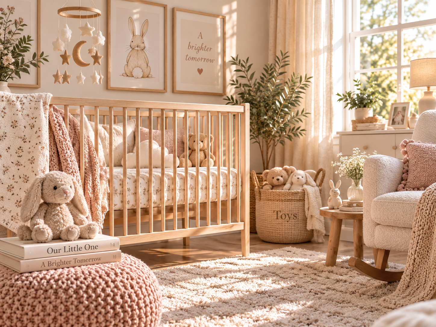 Warm timeless nursery with natural textures